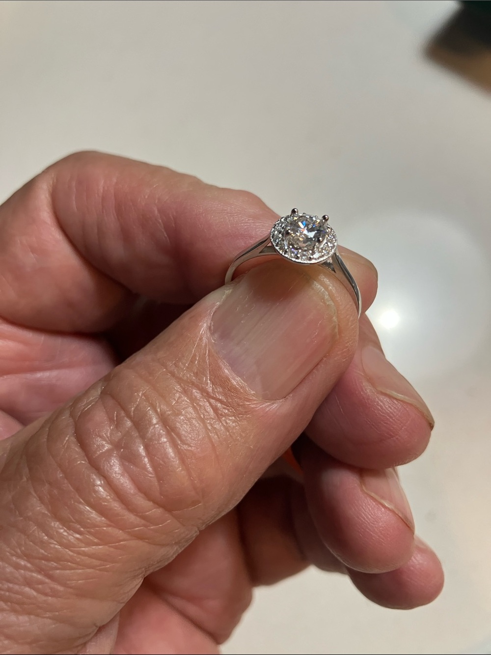 Sterling Silver and Moissanite 3/4 carat Halo Ring with Clear Sparkle - Picture 4 of 5
